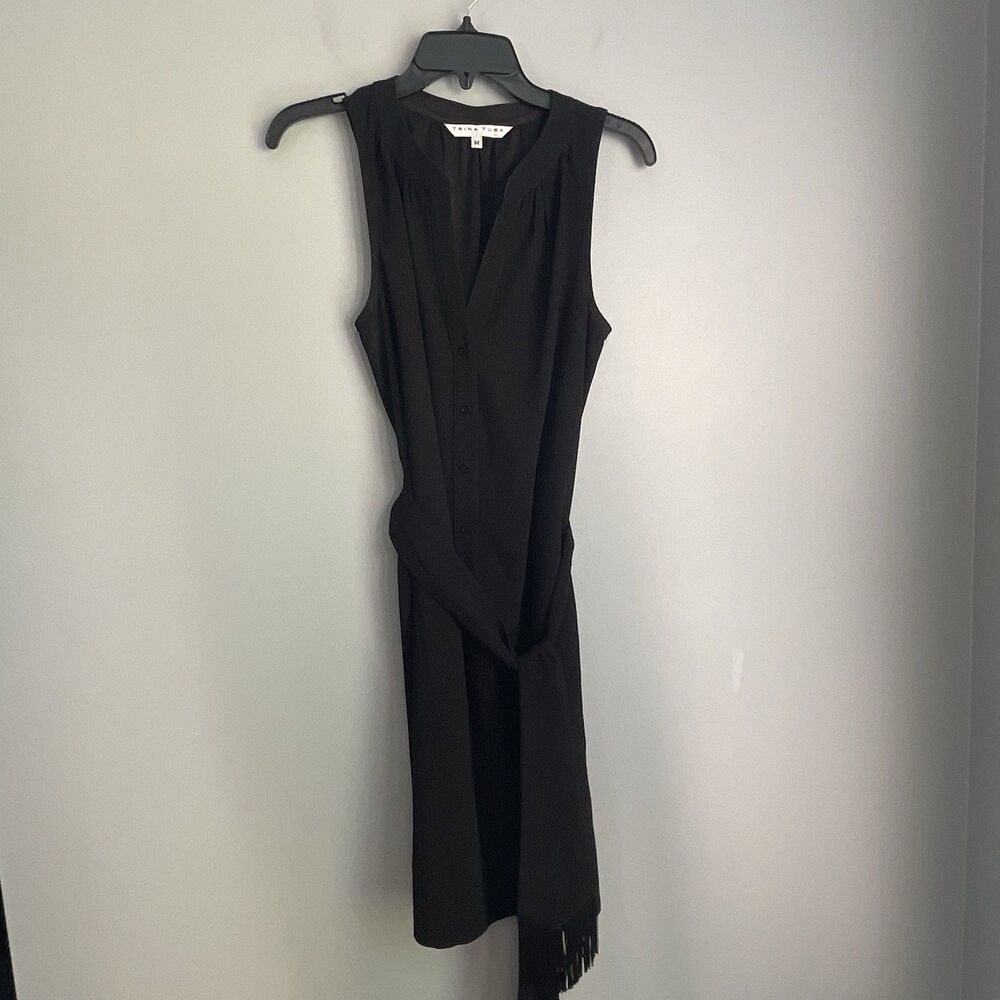 Trina Turk Sleeveless Dress w/Fringe Belt Size M Black